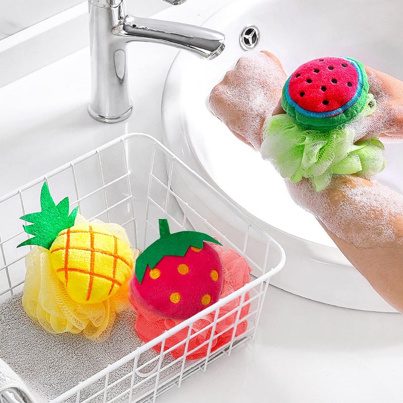 Rocutus 4pcs Child Bath Shower Sponge Pouf Loofahs Mesh Brush Shower Ball Cute Bath Flower with Hooks for Travel (Mixed 4) - Image 5